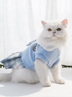 宠物秋冬狗毛线jk格子猫连衣裙中小型犬泰迪狗狗猫咪衣服用品批发