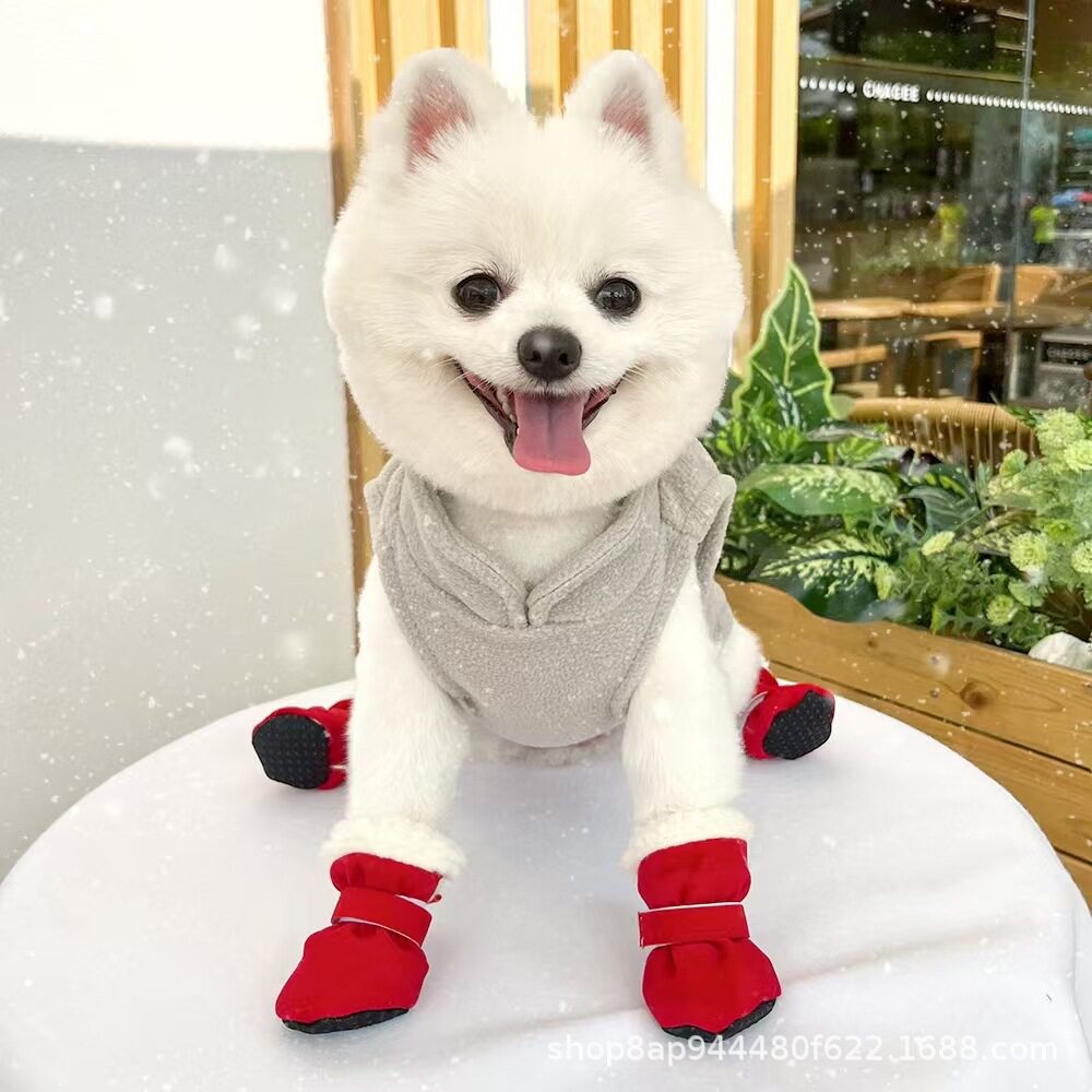 宠物冬季柯基犬保暖纯色狗狗加绒保暖鞋中型犬宠物麂皮绒鞋子现货