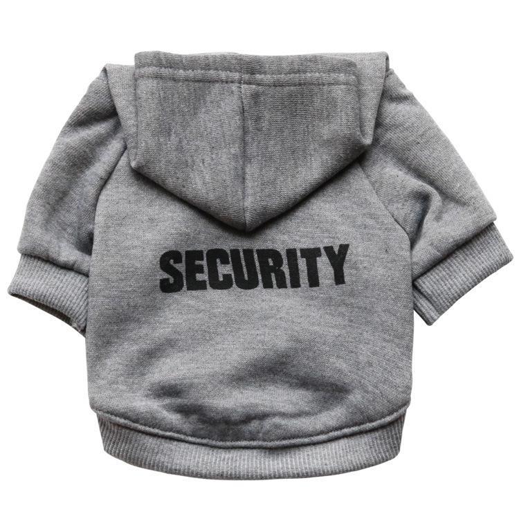 宠物衣服抓绒纯色保暖舒服SECURITY英文印字小狗猫咪两脚戴帽卫衣