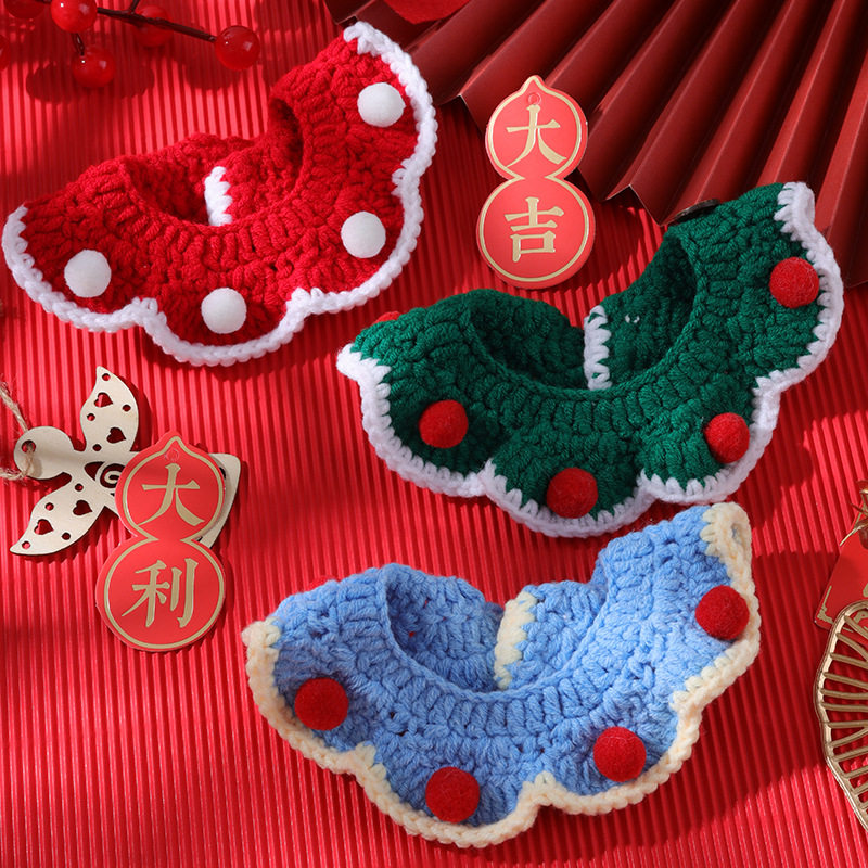宠物新年项圈猫针织蝴蝶结围脖狗狗喜庆春节衣服围巾猫狗新年礼物