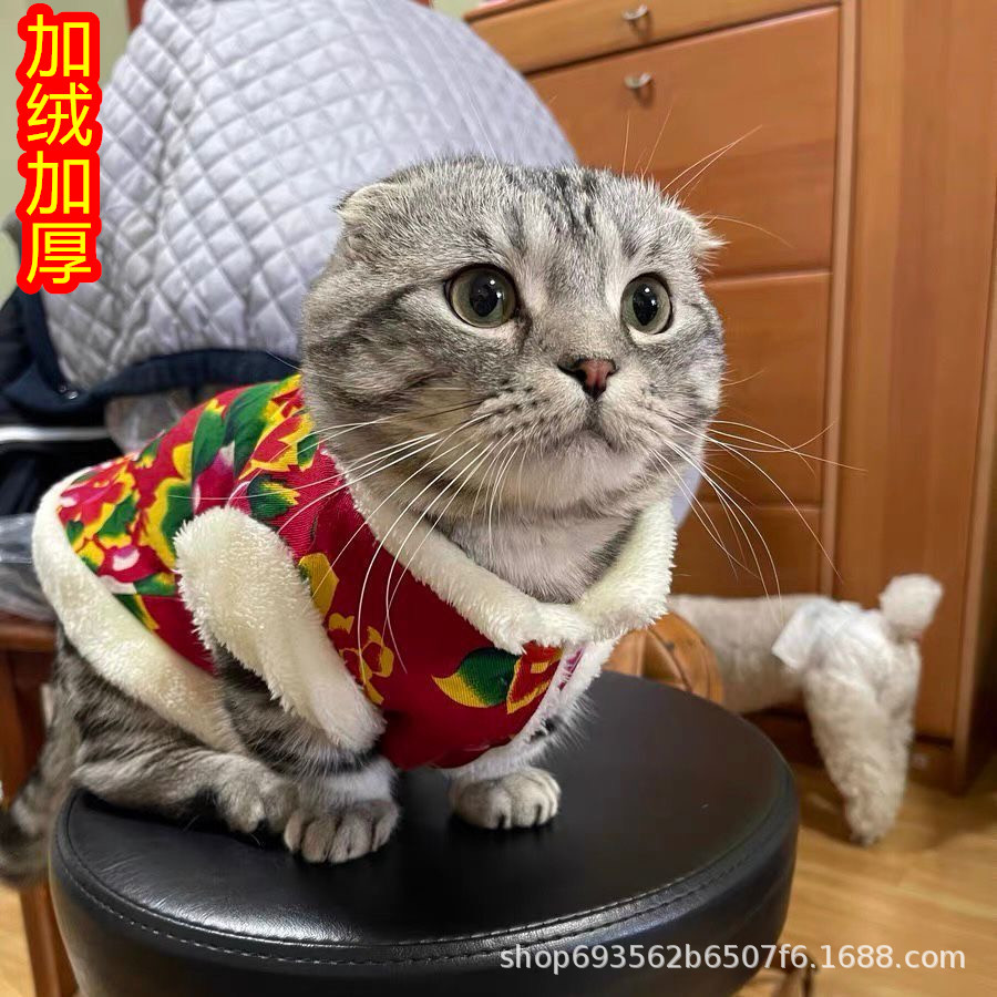 猫咪衣服秋冬季新年装泰迪东北大花袄泰迪比熊幼猫宠物狗狗衣服