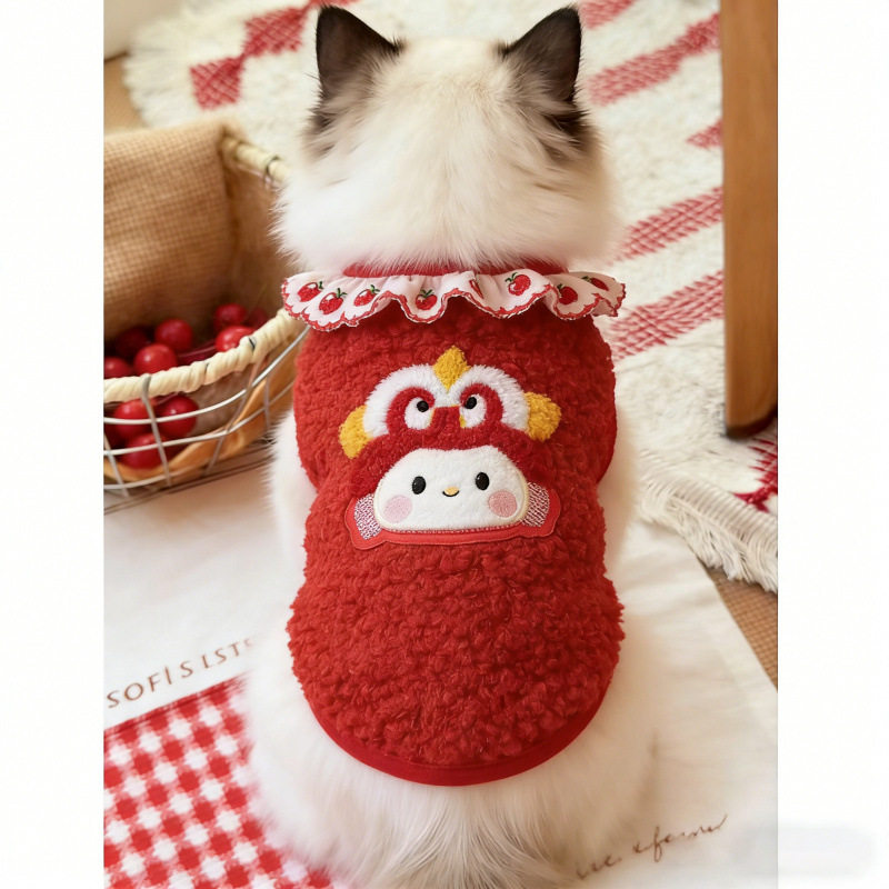猫咪衣服新年装2026年喜庆红色花边背心布偶猫金渐层小猫加绒马甲
