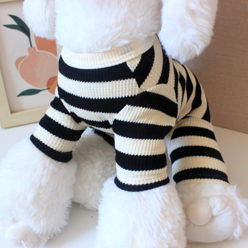 狗狗衣服新品秋冬小狗服装宠物用品幼犬家居服24华夫格条纹四腿衣