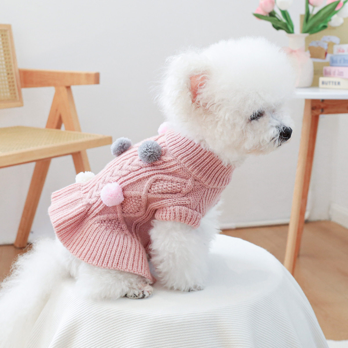 小狗衣服毛衣狗狗淑女毛线裙泰迪比熊猫咪小型犬秋冬装公主毛衣裙