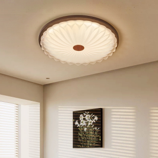 胡桃木色护眼主卧房间灯中山灯 中古风卧室吸顶灯新款 光质造 法式