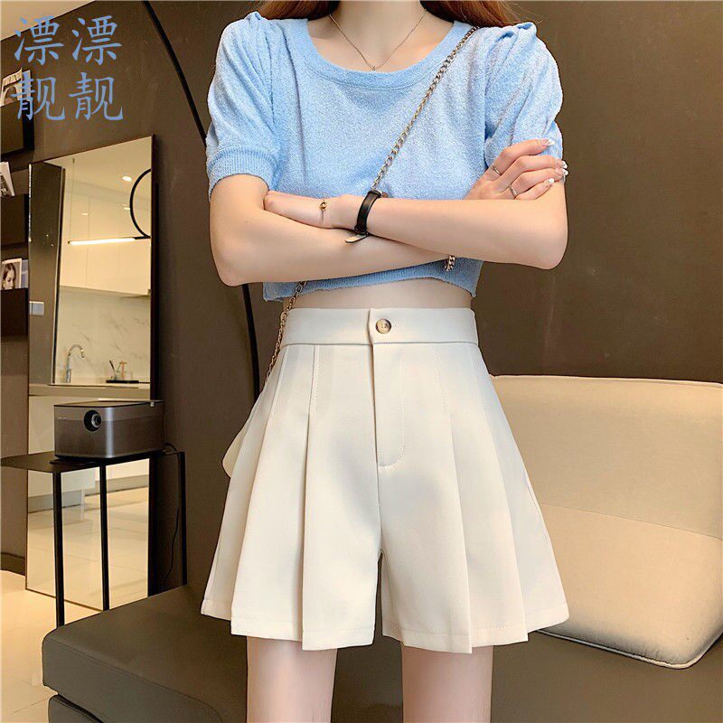 2025夏季新款时尚高腰显瘦百搭百褶款西装短裤群女生休闲设计感
