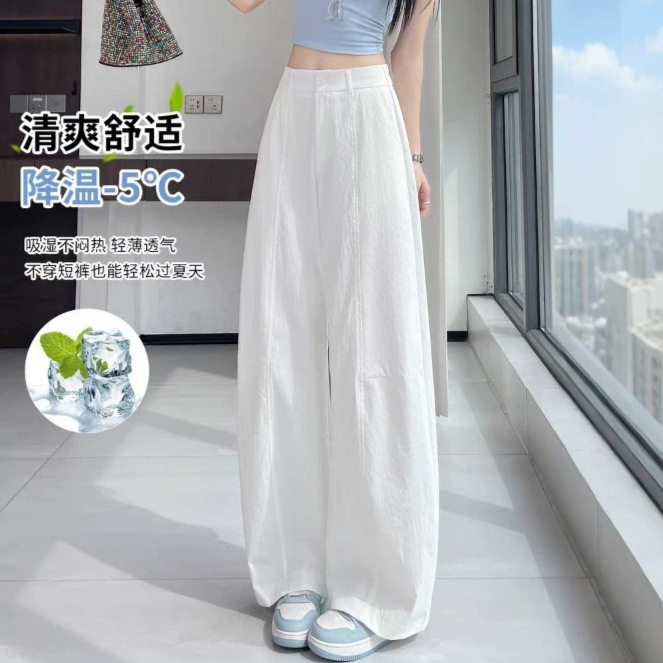 窄版气球弯刀裤女夏季2026新款高腰显瘦宽松阔腿裤白色休闲萝卜裤
