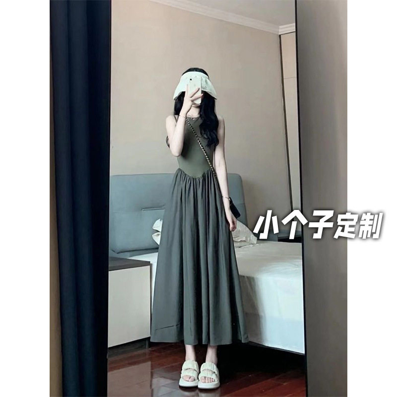 150小矮个子法式高级无袖背心吊带连衣裙女收腰a字中长款xs显高夏图片