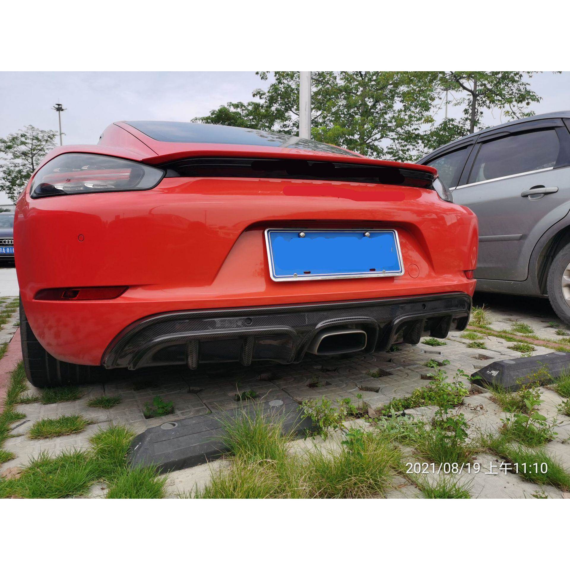 适用于保时捷cayman 982碳纤维后唇 718碳纤维后保护杠扰流板改装
