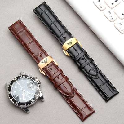 适配阿玛尼表带真皮男女士蝴蝶扣牛皮AR60007 1970  2447 20 22mm