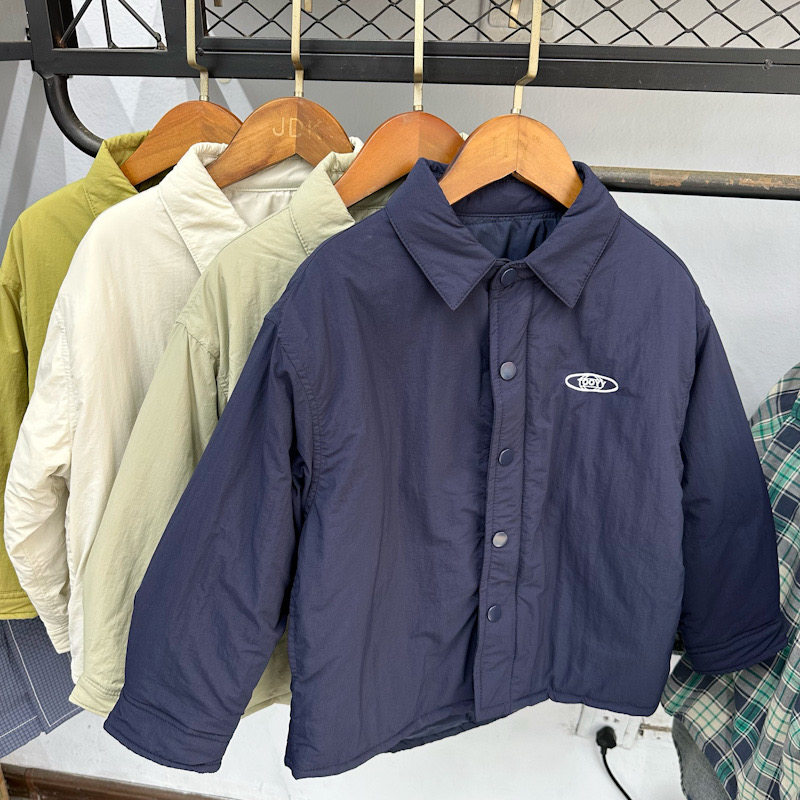 男童夹棉外套秋冬款2025新儿童装冬季男孩加棉加厚长袖衬衫棉衣潮