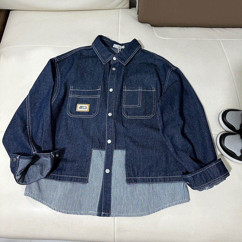 男童衬衫儿童牛仔外套春秋长袖薄款2025新款秋装童装男孩纯棉衬衣