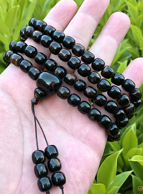 天然海柳手串手链男女情侣送礼佛珠念珠血柳8x8mm桶珠108颗金丝纹