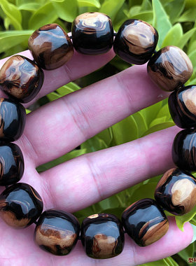 天然保真海柳手串手链血柳佛珠男女情侣款礼物16x16mm桶珠山水纹