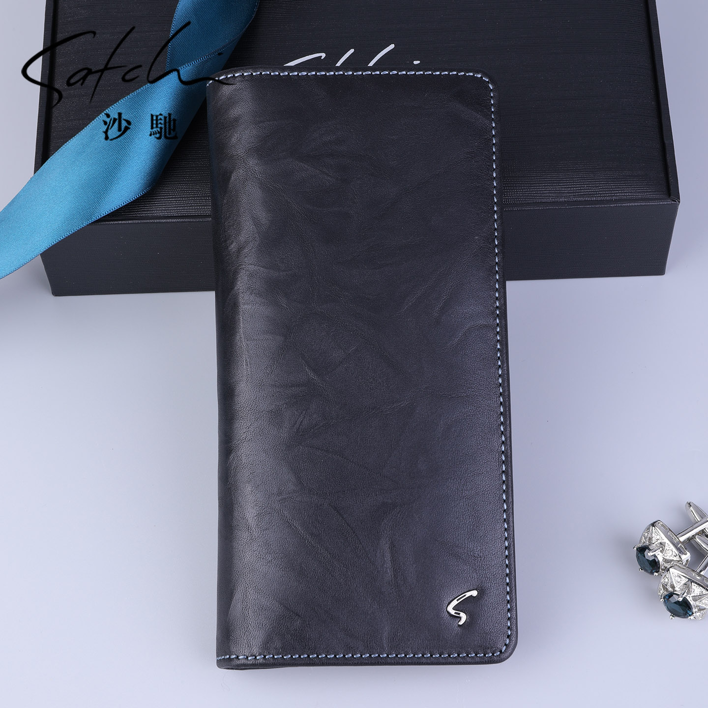 沙驰钱包男真皮2025新款时尚百搭商务牛皮长款钱包男多卡位零钱包