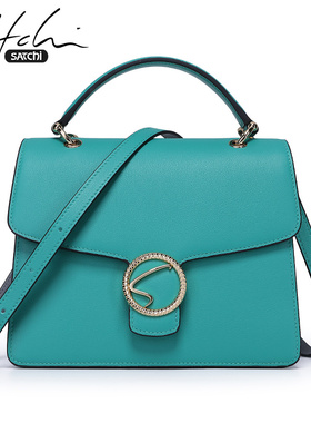 沙驰女包新款包包真皮韩版时尚质感手提包女单肩斜挎包红色宴会包