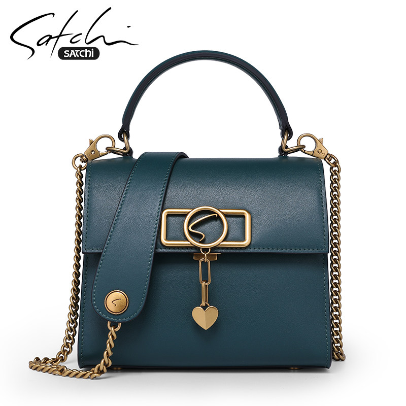 沙驰韩版质感牛皮单肩小方包