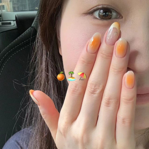 橘子汽水手工穿戴甲橘色晕染法式美甲贴片假指甲小红书爆款学生