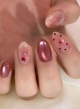 手工穿戴甲秋冬猫眼波点爱心蝴蝶结温柔显白高级感甜美风美甲贴片