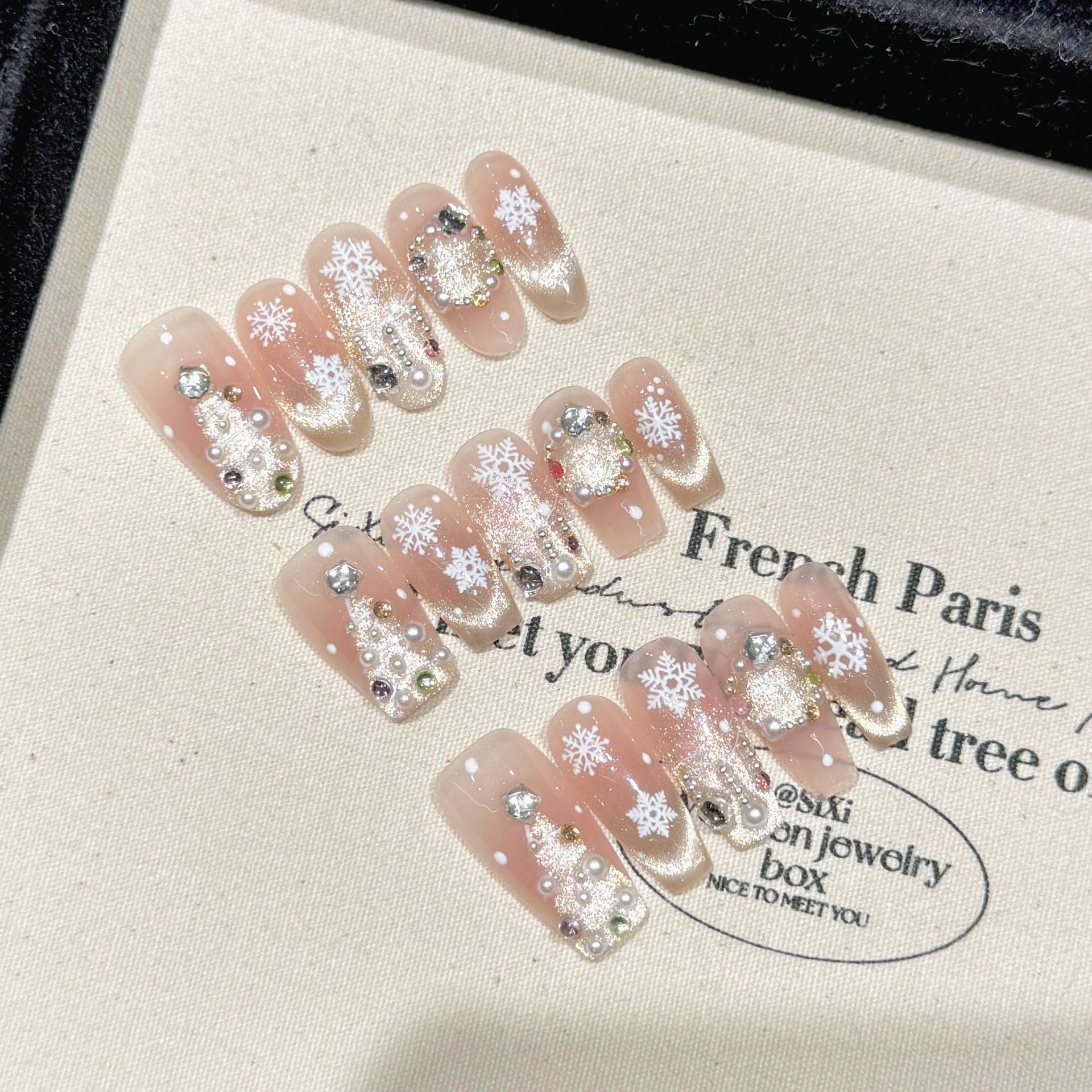 【冰雪圣诞】新款手作精品圣诞冰雪穿戴甲爆款可重复使用穿戴美甲