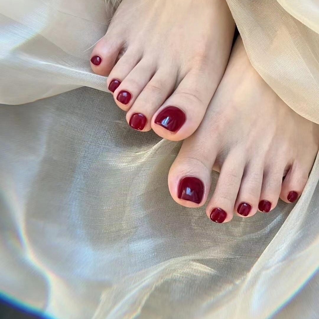 纯手工穿戴甲豆沙红脚脚趾甲贴片短款美甲脚趾甲可爱足部