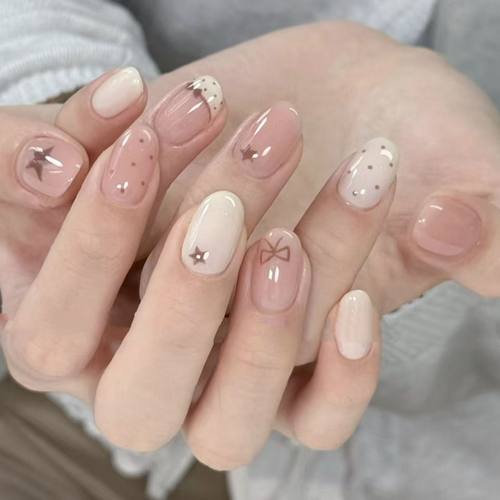 纯手工穿戴甲甜美可爱圣诞粉白波点蝴蝶结ins风显白可拆卸美甲贴