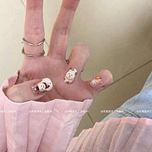 纯手工手绘融化小雪人圣诞美甲穿戴甲可爱ins卡通显白短款 学生甲
