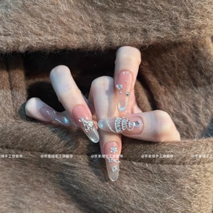 美甲精致小众拼钻手工穿戴甲猫眼气质轻奢成品 圣诞新款 许愿星