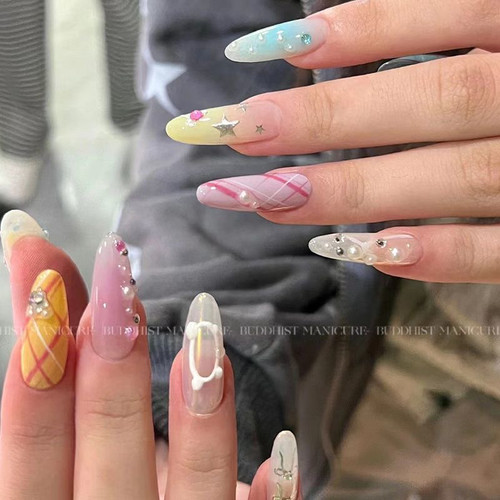 手绘纯手工美甲穿戴甲指甲贴片甜美清新手绘卡通光疗假指甲小红书