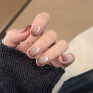 ins简约渐变猫眼纯手工穿戴甲显白美甲假指甲贴片纯手作美甲贴片