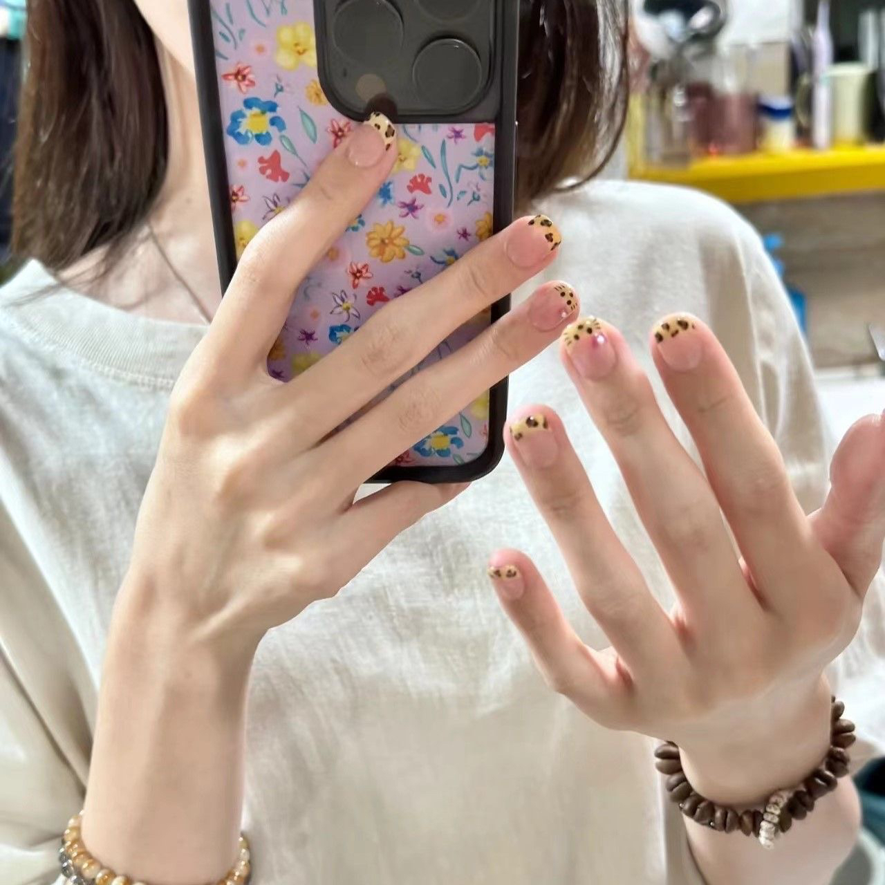 手工穿戴甲Kitty豹纹法式短款甜酷可爱显白美甲可拆卸学生指甲