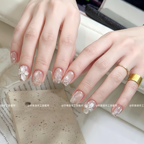 纯手工穿戴美甲日常爆款蕾丝猫眼仙女雕花纯欲时尚新品气质简约款
