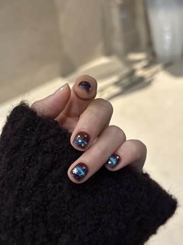 纯手工穿戴甲夜空之星蓝色猫眼星星显白甜酷辣妹高级美甲指甲贴