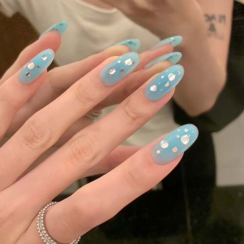 【果冻蓝】手工穿戴甲清透果冻感可爱气质风ins显白简约短款美甲
