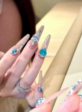 【奢华斯佳丽】富家千金风温柔裸色奢华孔雀蓝K9钻穿戴甲富贵显白