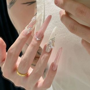 纯手工穿戴甲心波荡漾恋爱美甲超长款 美甲贴片