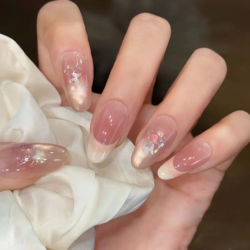 纯手工穿戴甲猫眼亮片爆闪法式高级温柔ins千金气质甲穿戴甲甲片