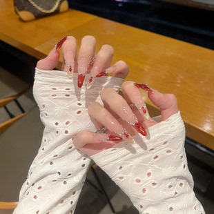 美甲贴片假指甲片 轻奢ins风红猫眼纯手工穿戴甲精品长款 惊鸿