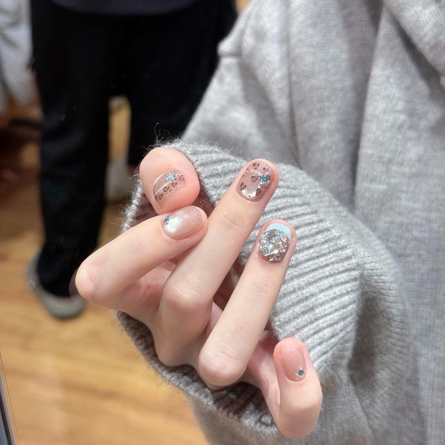 锆石钻法式【莫兰豹】豹纹纯手工穿戴甲秋冬短款美甲贴片假指甲片