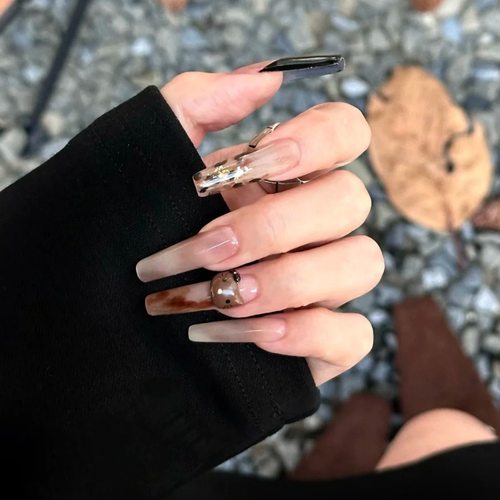 纯手工穿戴甲秋日拉德豹纹气质氛围感复古渐变晕染轻奢显白美甲贴