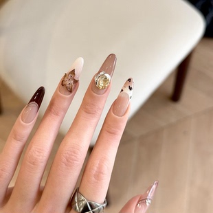 猫眼钻ins风纯手工穿戴甲精品高级感美甲贴片假指甲 雕花法式