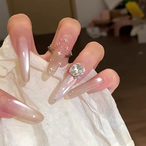 月光椰｜玻璃珠猫眼穿戴美裸色长款大钻富贵奶茶猫眼清冷高级显白