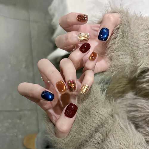 【80’派对】复古撞色蓝金猫眼魔镜粉轻奢精品纯手工显白穿戴美甲