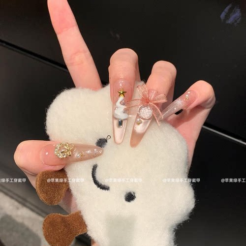 【圣诞水晶球】纯手工穿戴甲纯欲雪花蝴蝶结法式猫眼美甲显白可拆