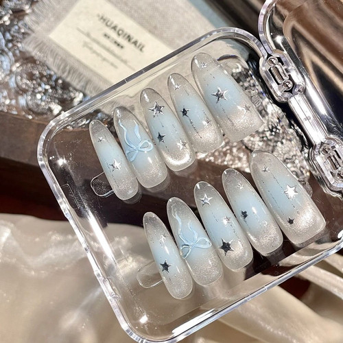 【星与海】夏季清凉感蓝色晕染星星纯手工穿戴甲仙气氛围感美甲贴