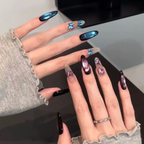 幻蝶AB款纯手工穿戴甲蝴蝶猫眼光疗甲小红书爆款假指甲高级感美甲