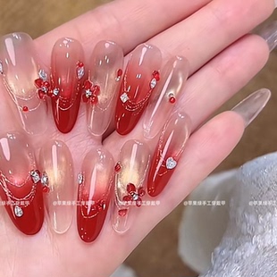 【鸿运当头】新年红色显摆美甲穿戴甲甲片纯手工猫眼法式假指甲