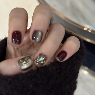 初秋秋冬甜酷手工穿戴甲短款 拉德纯手工纯色显白ins指甲美甲短甲