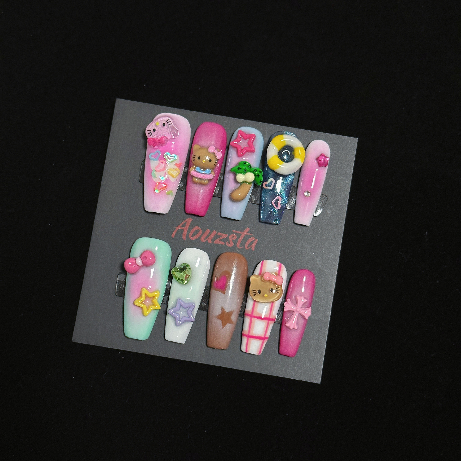 奥狮达夏季多巴胺泰兰德黑皮kt喷枪加长T可爱纯手工穿戴甲