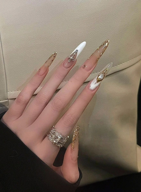 复古碎金银河爆闪美甲气质高级感奢华大小姐宴会纯手工穿戴甲新款